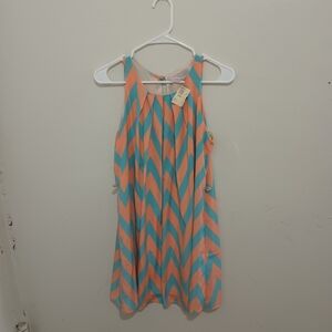 Sleeveless Chevron Shift Dress in Peach and Teal
